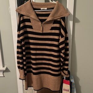 Striped Black and Tan Women's Sweater Dress
